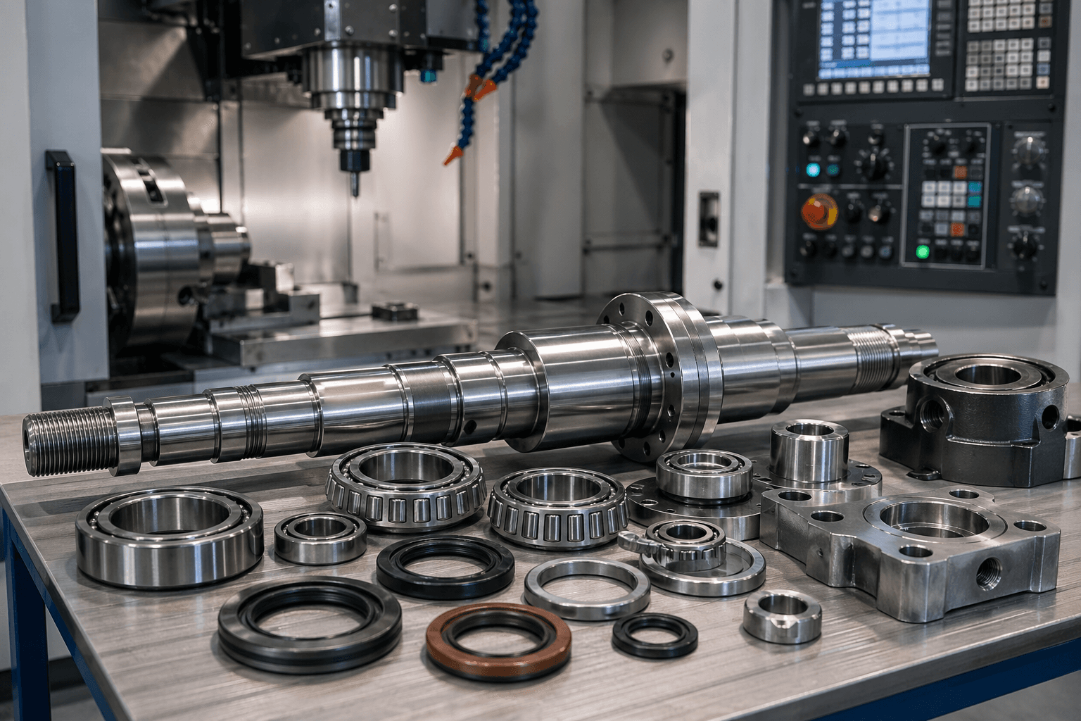 Máy phay CNC đang gia công kim loại, trục chính quay tốc độ cao